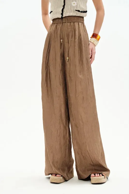 Louise Textured Loose Boho Pants in Wrinkled Satin made by Fabrique