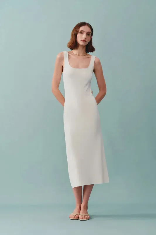 Hera Wide Sleeveless Strap Dress in Stretch Yarn Knit made by Fabrique