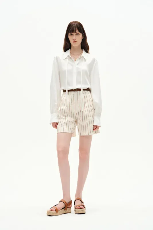 Nicole Tie Neck Shirt in Matte Mulberry Silk Blend made by Fabrique