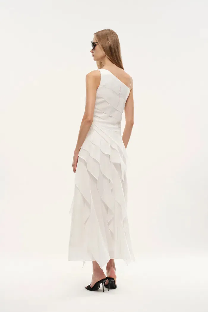 Cascade Ruffled Tie-Front One Shoulder Dress in Mulberry Silk sold by Fabrique product image thumbnail 3