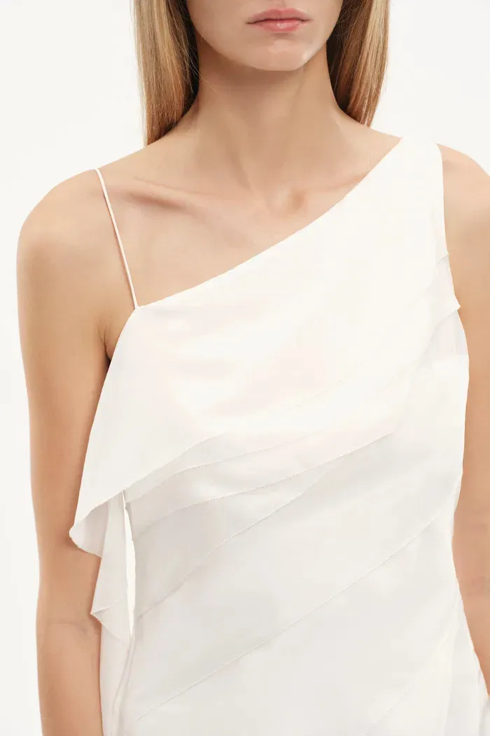 Cascade Ruffled Tie-Front One Shoulder Dress in Mulberry Silk sold by Fabrique product image thumbnail 4