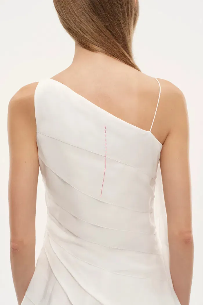 Cascade Ruffled Tie-Front One Shoulder Dress in Mulberry Silk sold by Fabrique product image thumbnail 5