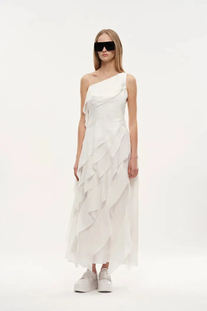 Cascade Ruffled Tie-Front One Shoulder Dress in Mulberry Silk sold by Fabrique product image thumbnail 2