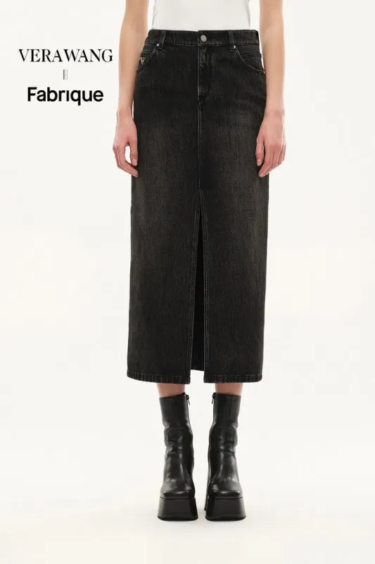 Tenebrae Midi Slit Skirt in Thin Denim made by Fabrique