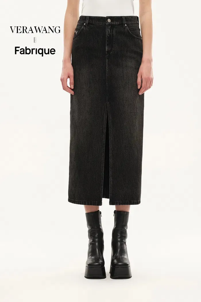 Tenebrae Midi Slit Skirt in Thin Denim sold by Fabrique