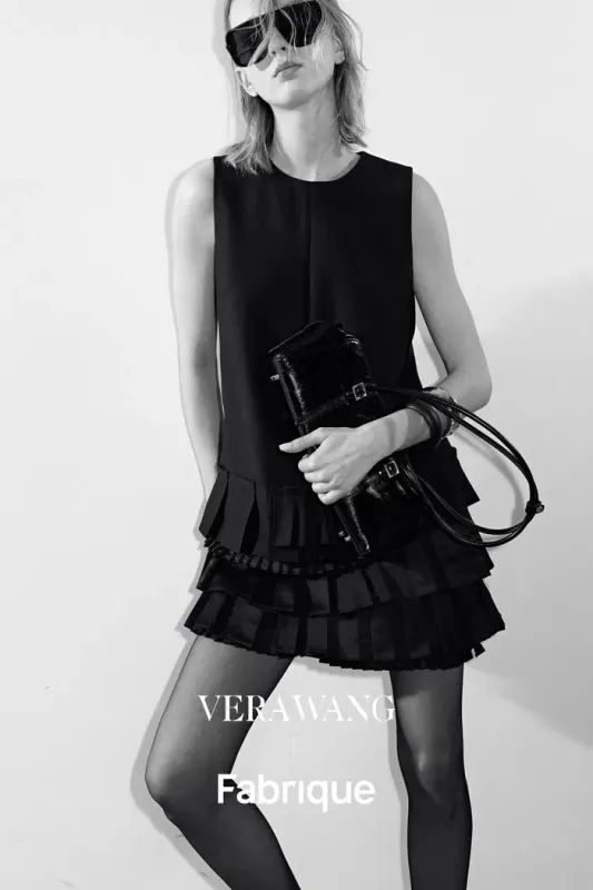 Sonata Asymmetric Pleated Hem Sleeveless Dress in Lightweight Blend sold by Fabrique