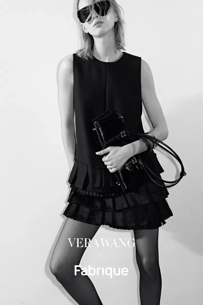 Sonata Asymmetric Pleated Hem Sleeveless Dress in Lightweight Blend sold by Fabrique