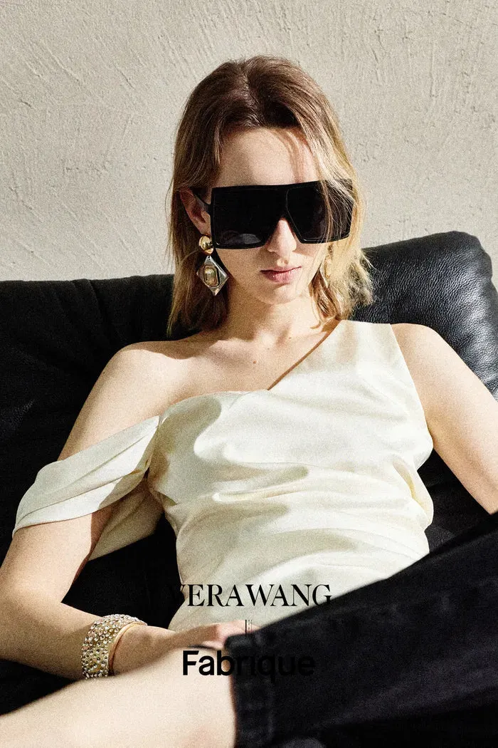 Sculpture One Shoulder Asymmetric Sleeveless Top in Mulberry Silk sold by Fabrique