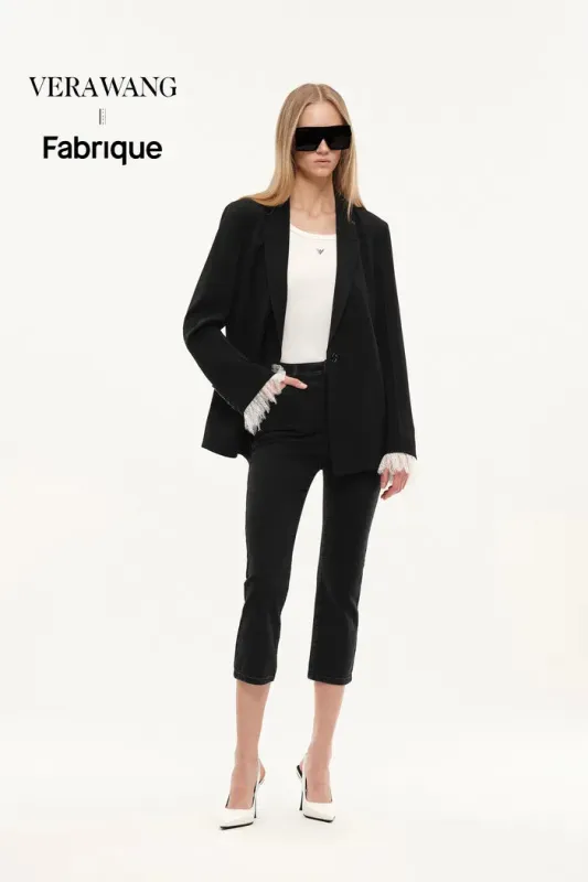 Lace Blazer With Detachable Lace Cuffs in Acetate Twill made by Fabrique