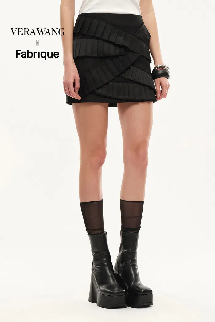 Maze Asymmetric Pleat Skirt in Lightweight Blend sold by Fabrique