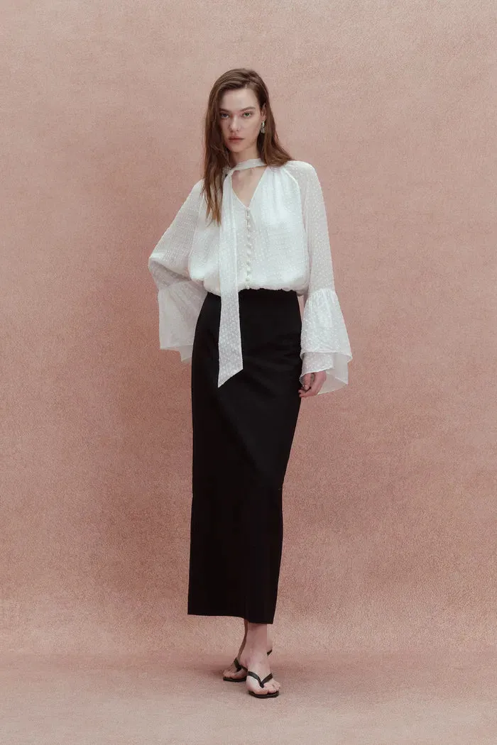 Megan Ruffle Polka Dot Shirt in Mulberry Silk Burnout Jacquard sold by Fabrique product image thumbnail 4