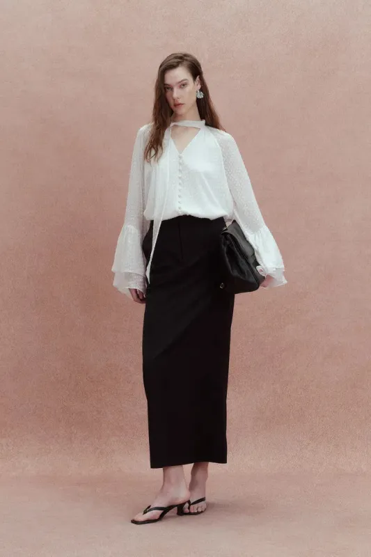 Megan Ruffle Polka Dot Shirt in Mulberry Silk Burnout Jacquard made by Fabrique