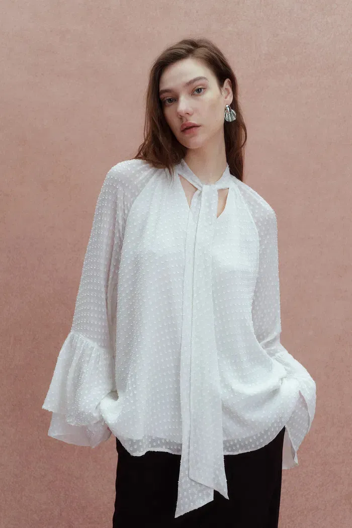 Megan Ruffle Polka Dot Shirt in Mulberry Silk Burnout Jacquard sold by Fabrique product image thumbnail 5