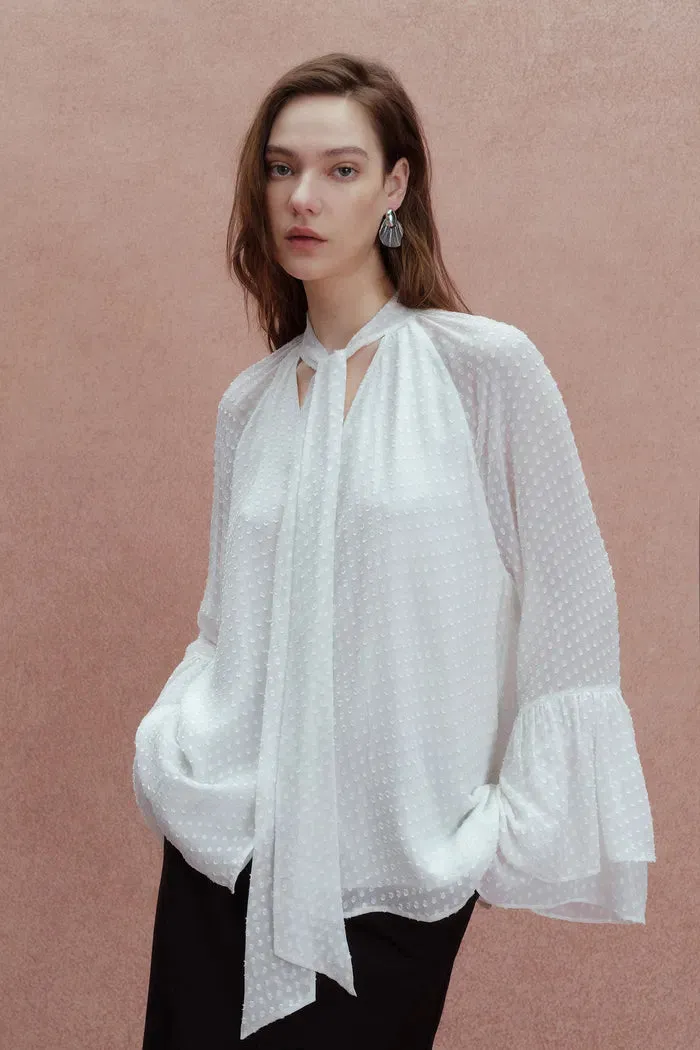 Megan Ruffle Polka Dot Shirt in Mulberry Silk Burnout Jacquard sold by Fabrique product image thumbnail 2