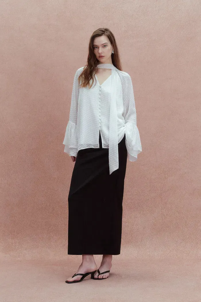 Megan Ruffle Polka Dot Shirt in Mulberry Silk Burnout Jacquard sold by Fabrique product image thumbnail 3