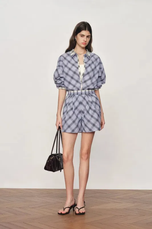 Lia Plaid Layered look Shirt and Shorts Set in Bubble cotton made by Fabrique