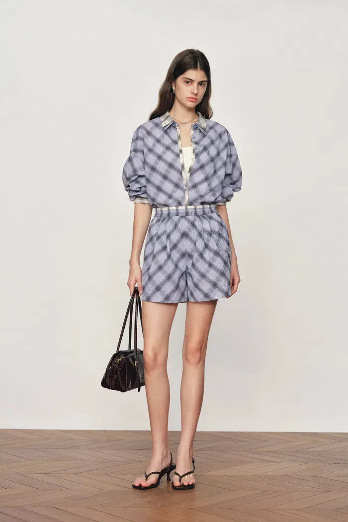 Lia Plaid Layered look Shirt and Shorts Set in Bubble cotton sold by Fabrique