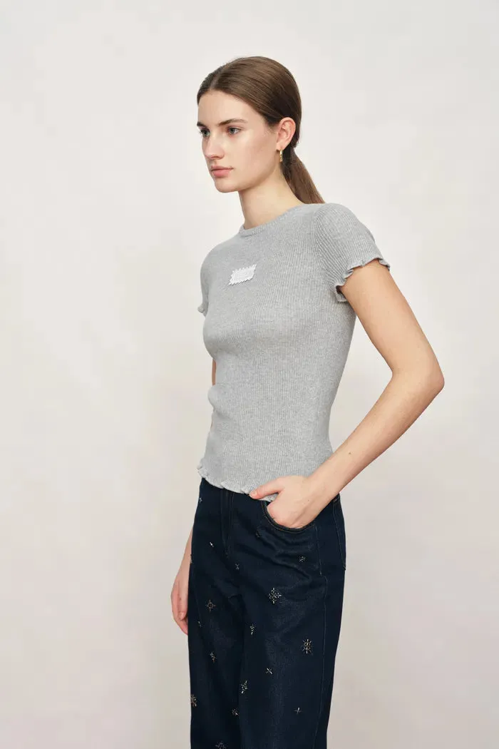 Linnea Grey Ruffle-Edge Sculpted T-shirt in Cotton Wool Knit sold by Fabrique product image thumbnail 3