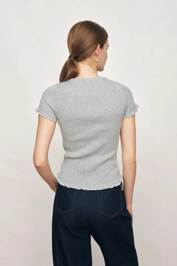 Linnea Grey Ruffle-Edge Sculpted T-shirt in Cotton Wool Knit sold by Fabrique product image thumbnail 4