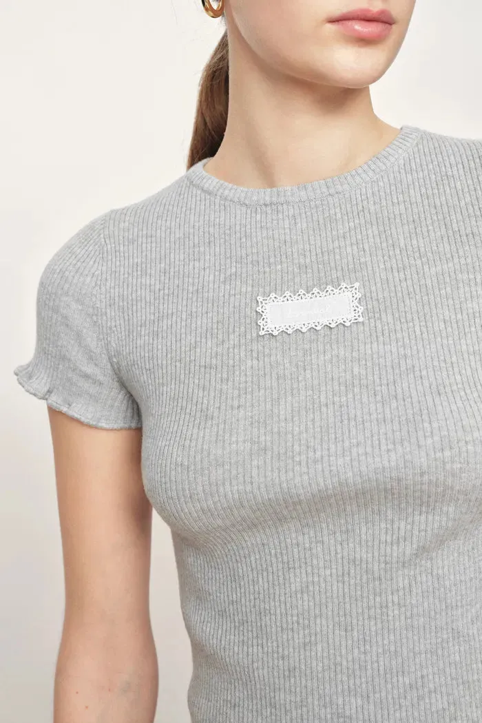 Linnea Grey Ruffle-Edge Sculpted T-shirt in Cotton Wool Knit sold by Fabrique product image thumbnail 5