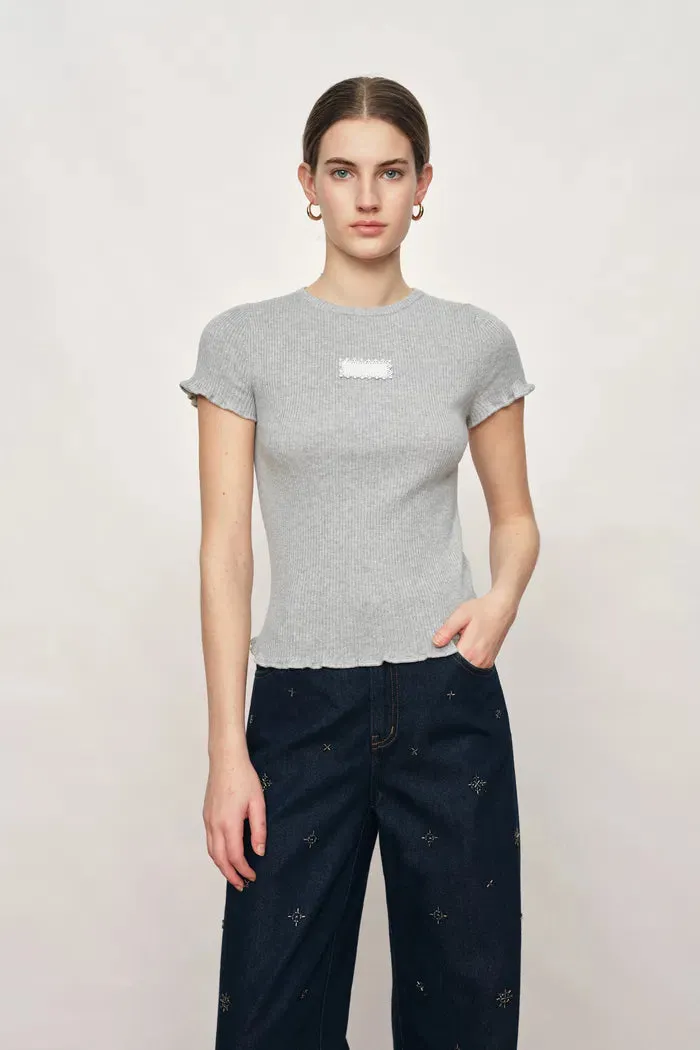 Linnea Grey Ruffle-Edge Sculpted T-shirt in Cotton Wool Knit sold by Fabrique product image thumbnail 2