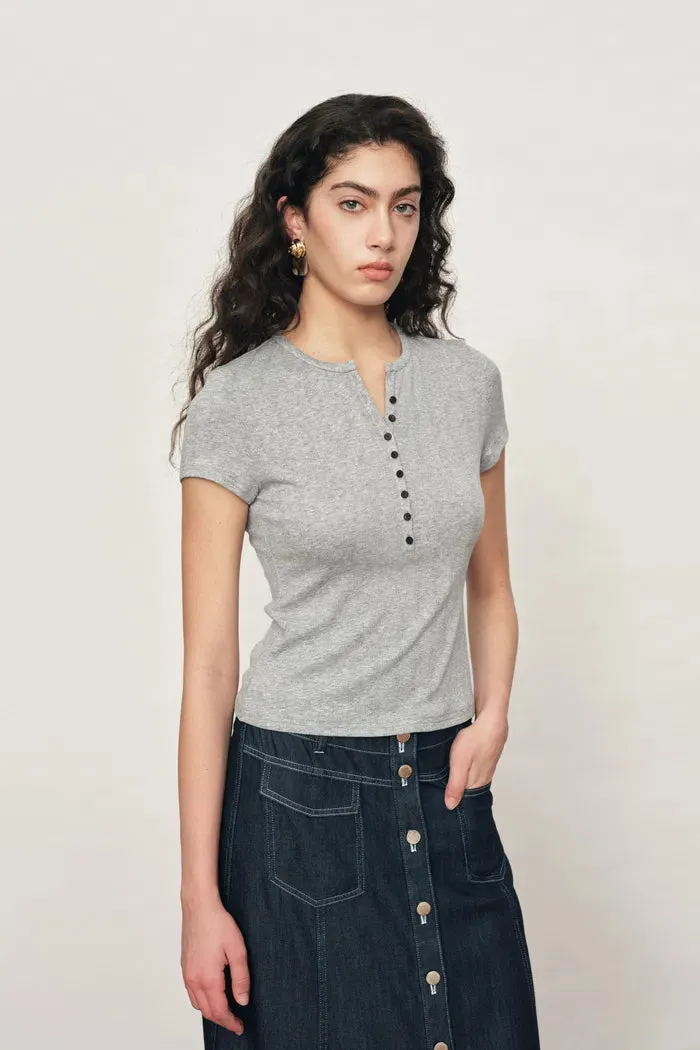 Devi Henley Collar Short Sleeve in Cotton Knit sold by Fabrique product image thumbnail 2