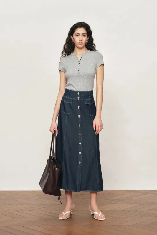 Devi Henley Collar Short Sleeve in Cotton Knit made by Fabrique