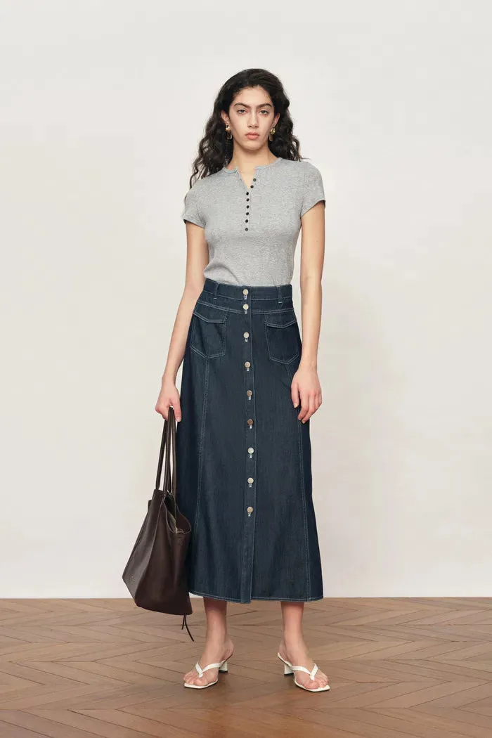 Devi Henley Collar Short Sleeve in Cotton Knit sold by Fabrique