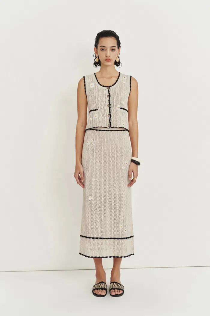Azores Handcrafted Daisy Crochet Sleeveless Top and Palma Midi Skirt Set in Cotton-Linen Blend sold by Fabrique product image thumbnail 3