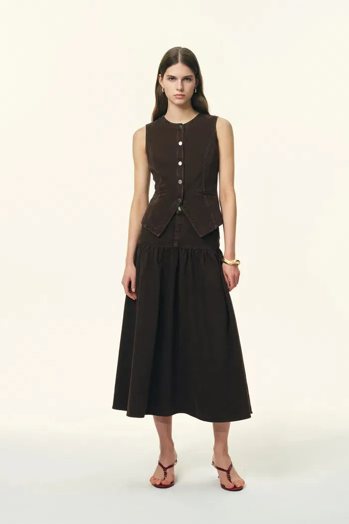 Elodie Fitted Round Neck Sleeveless Vest Top in Thin Denim sold by Fabrique product image thumbnail 3