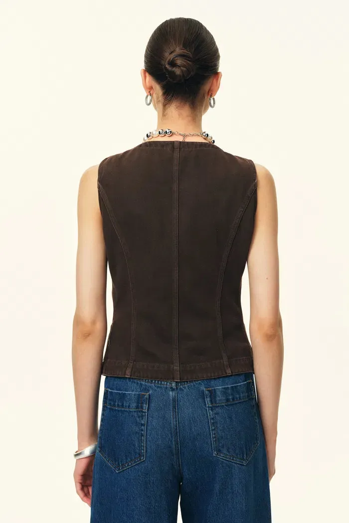 Elodie Fitted Round Neck Sleeveless Vest Top in Thin Denim sold by Fabrique product image thumbnail 4