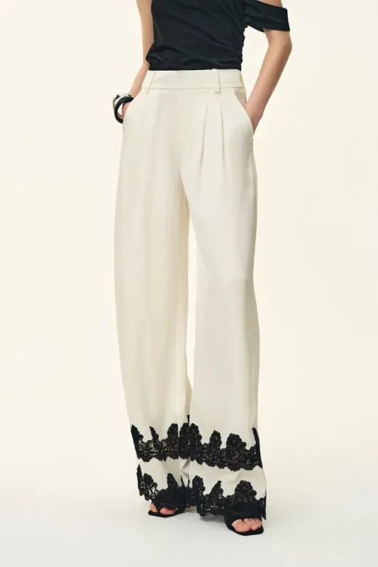 Kari Lace-Trim Pants in Acetate Satin made by Fabrique