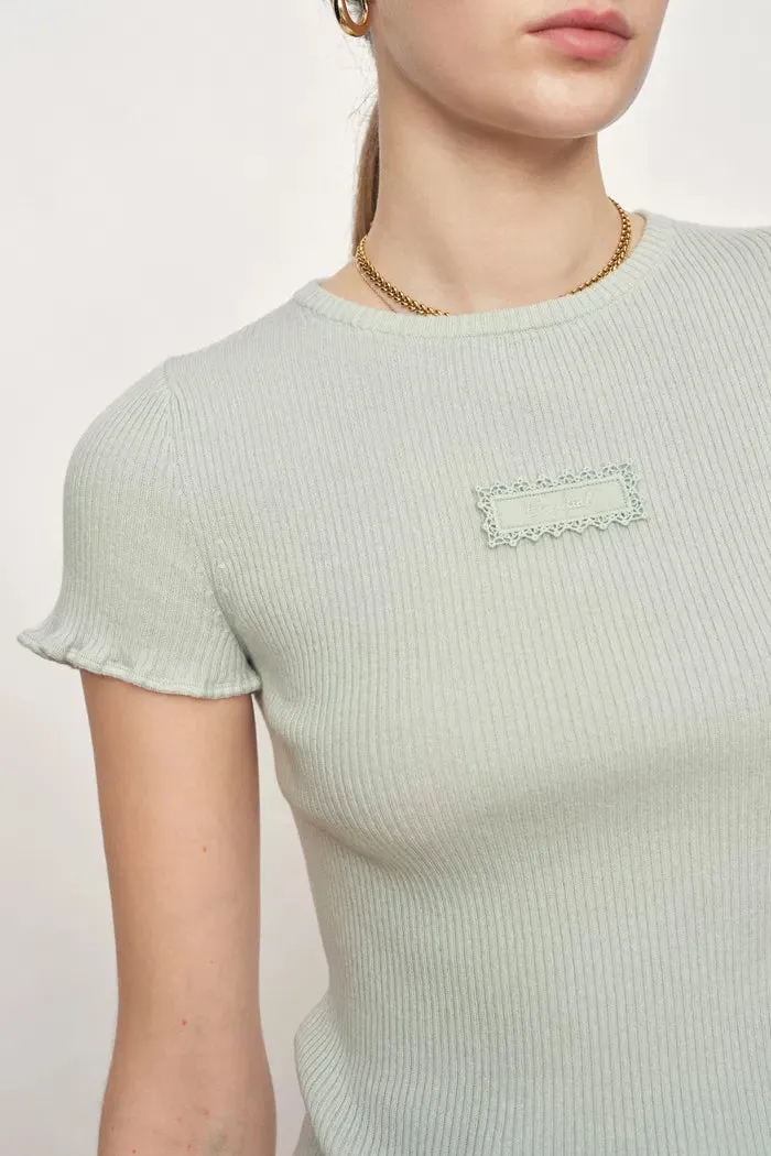Linnea Mint Green Ruffled Sculpted T-shirt in Cotton Wool Knit sold by Fabrique product image thumbnail 4