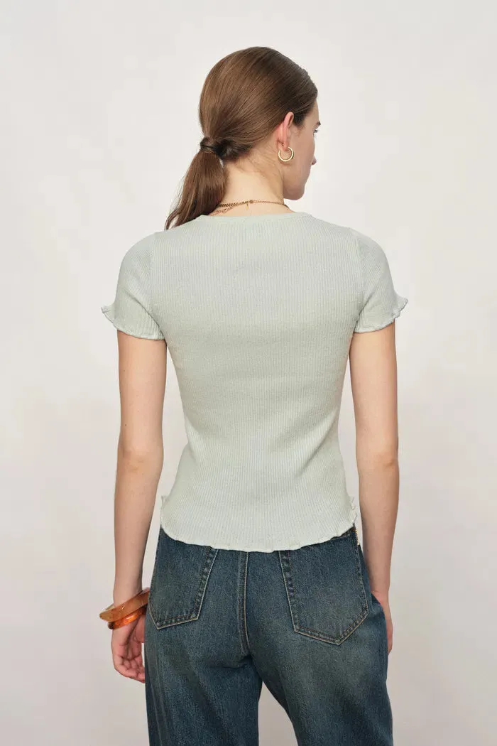 Linnea Mint Green Ruffled Sculpted T-shirt in Cotton Wool Knit sold by Fabrique product image thumbnail 3