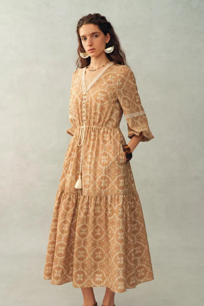 Sierra V Neck Lantern Sleeve Maxi Dress in Burnout Floral Fabric sold by Fabrique product image thumbnail 4