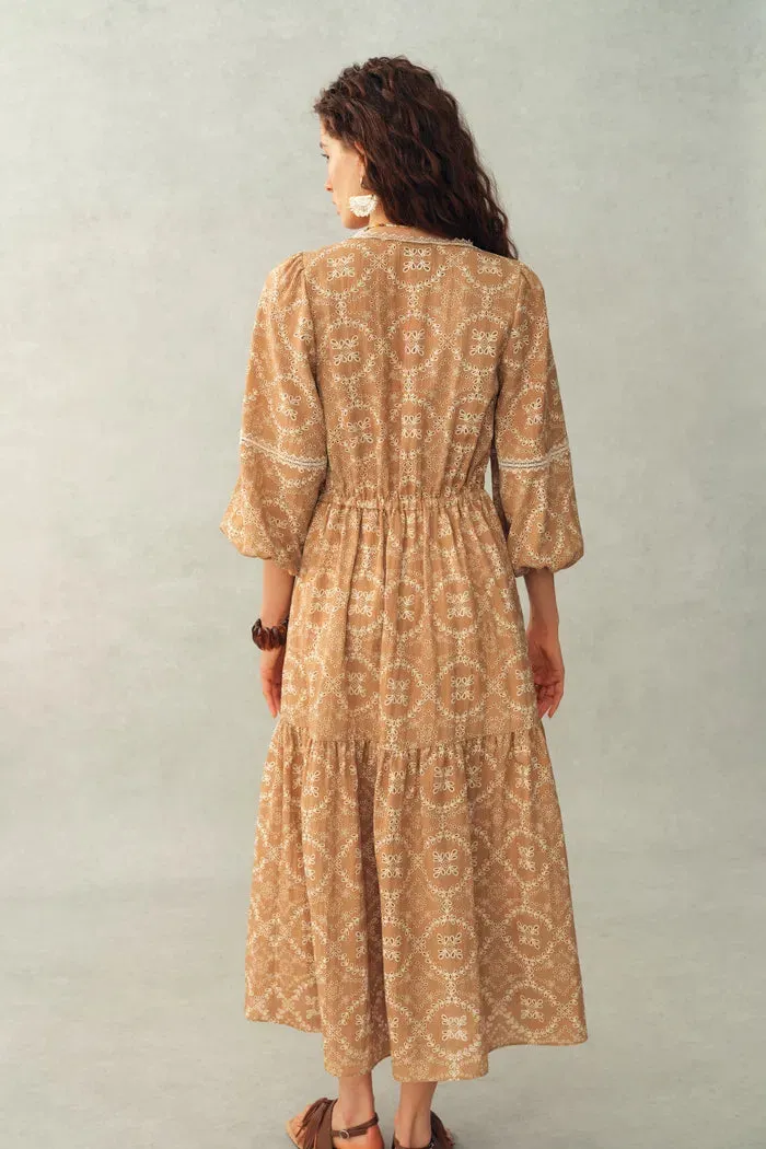 Sierra V Neck Lantern Sleeve Maxi Dress in Burnout Floral Fabric sold by Fabrique product image thumbnail 2