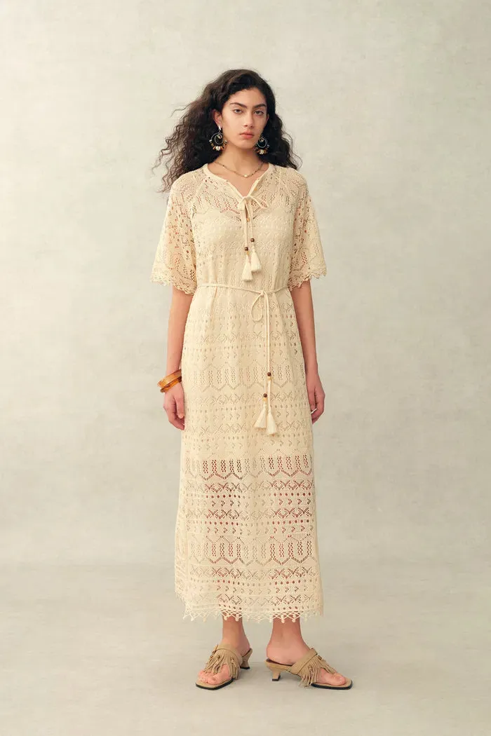 Ondina Handmade Lace Open-Knit Vacation Dress in Linen Blend Crochet sold by Fabrique product image thumbnail 3