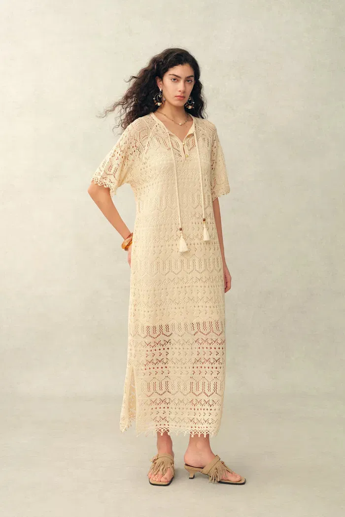 Ondina Handmade Lace Open-Knit Vacation Dress in Linen Blend Crochet sold by Fabrique product image thumbnail 4
