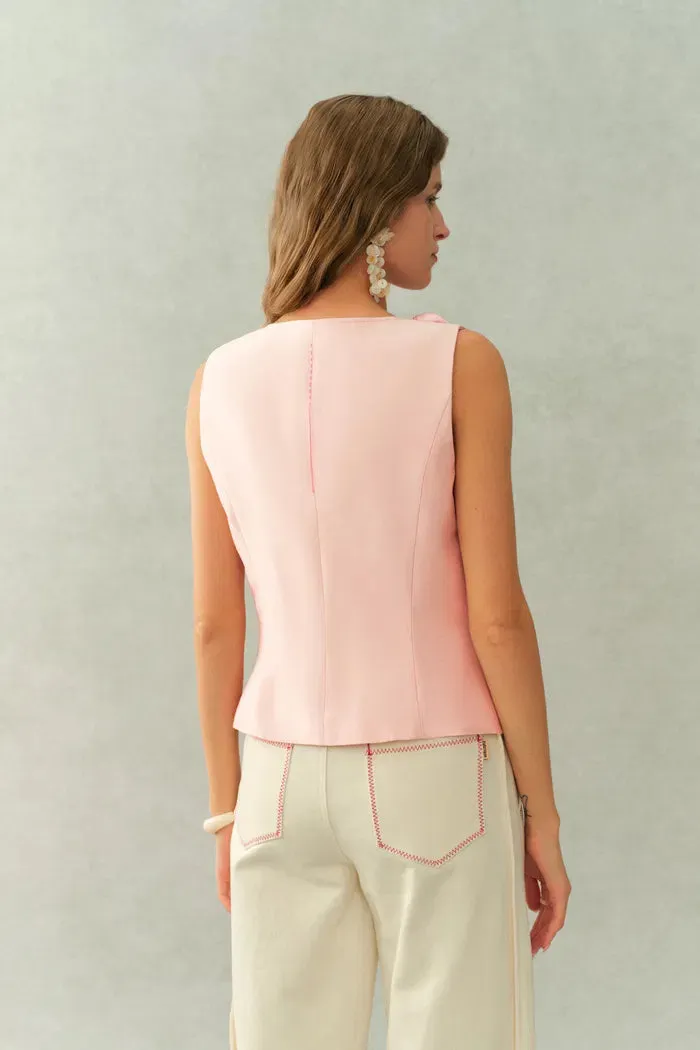 Cloris 3D Floral Neckline Sleeveless Vest Top in Silk Wool Satin sold by Fabrique product image thumbnail 5