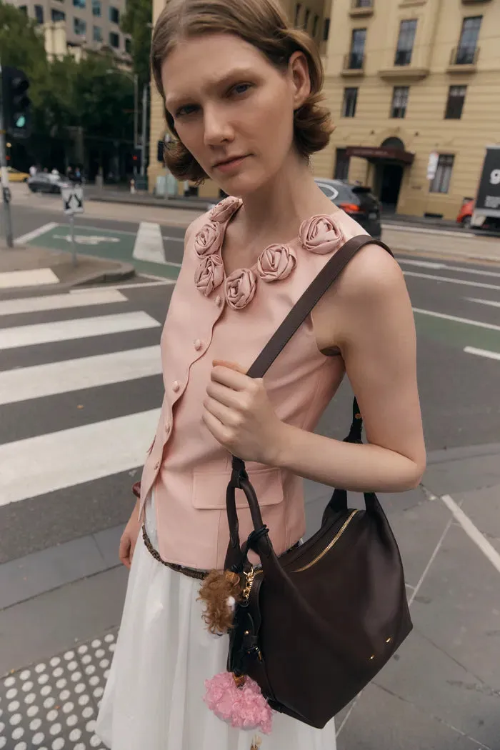 Cloris 3D Floral Neckline Sleeveless Vest Top in Silk Wool Satin sold by Fabrique product image thumbnail 2