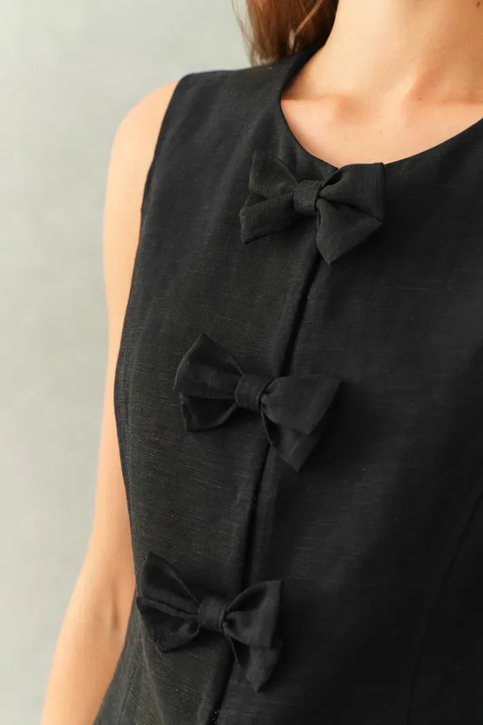 Becky Bow Tie Sleeveless Vest Top in Linen-Blend Suiting sold by Fabrique product image thumbnail 4
