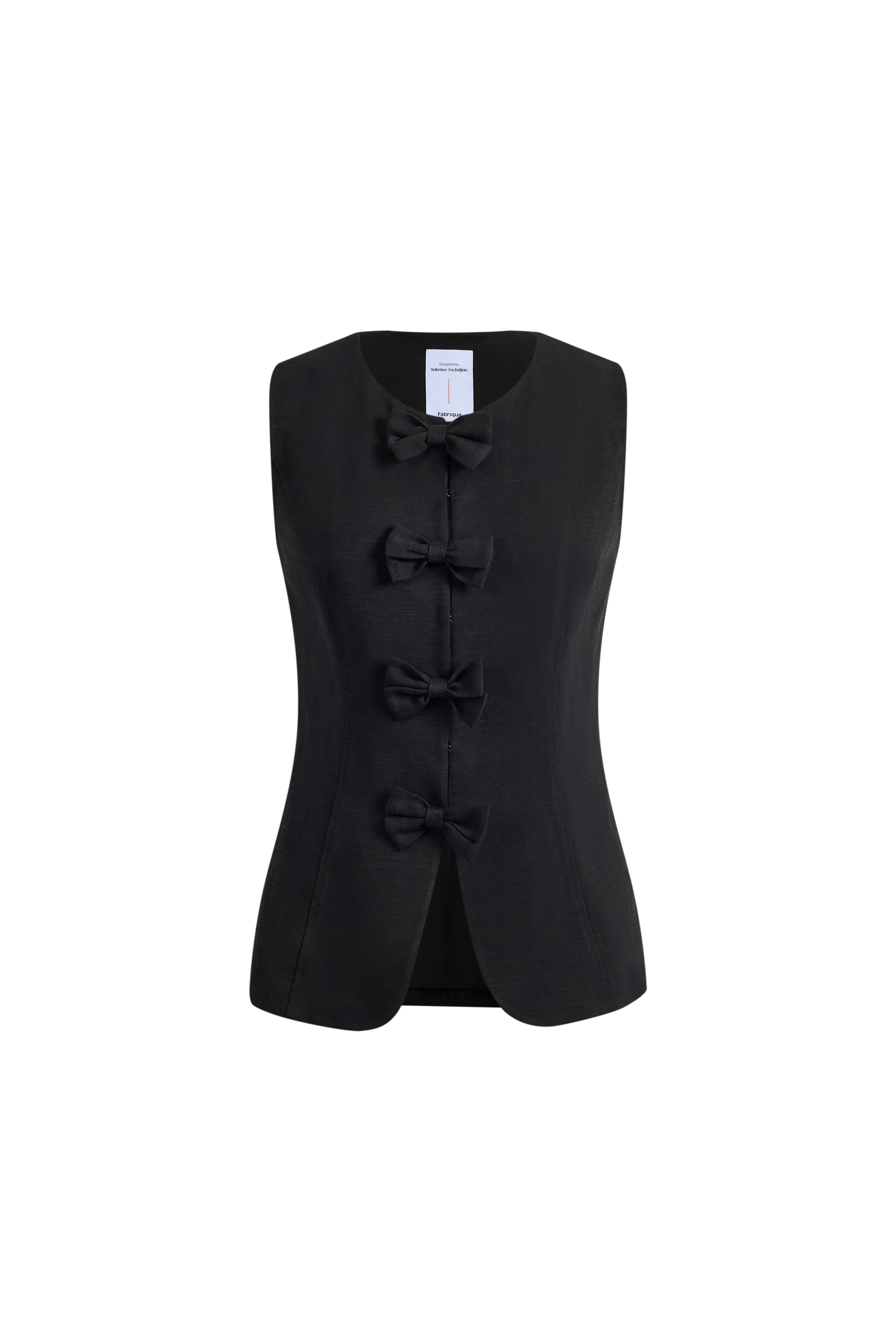 Becky Bow Tie Sleeveless Vest Top in Linen-Blend Suiting sold by Fabrique product image thumbnail 5