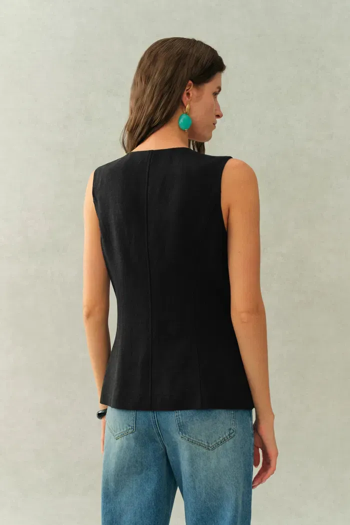 Becky Bow Tie Sleeveless Vest Top in Linen-Blend Suiting sold by Fabrique product image thumbnail 3