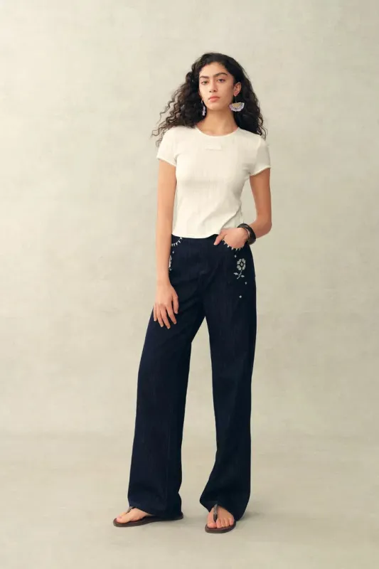 Eva Lacey Trim Short Sleeve T-shirt in Openwork Knit made by Fabrique