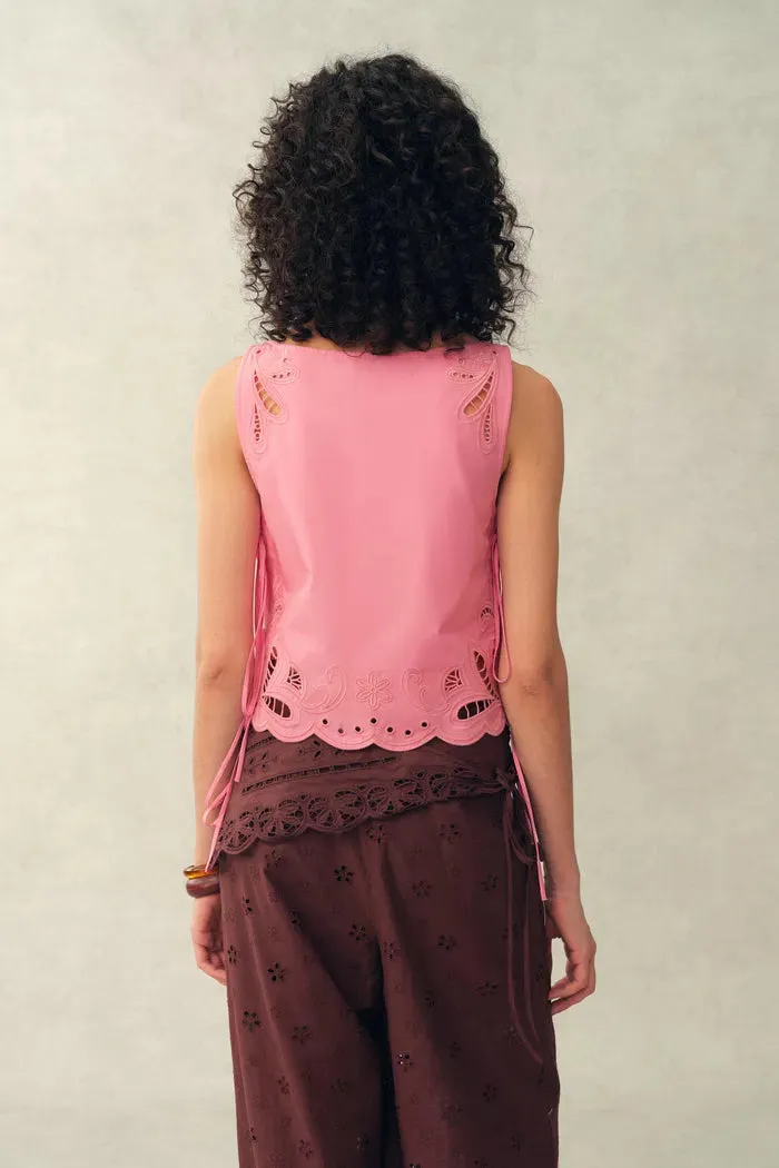 Matthias Eyelet Tie Tank in Pima Cotton Poplin sold by Fabrique product image thumbnail 4