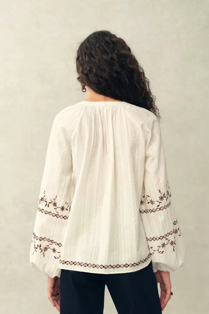 Brioche Beaded Tassel Tie Embroidery Blouse in Crinkled Cotton sold by Fabrique product image thumbnail 4
