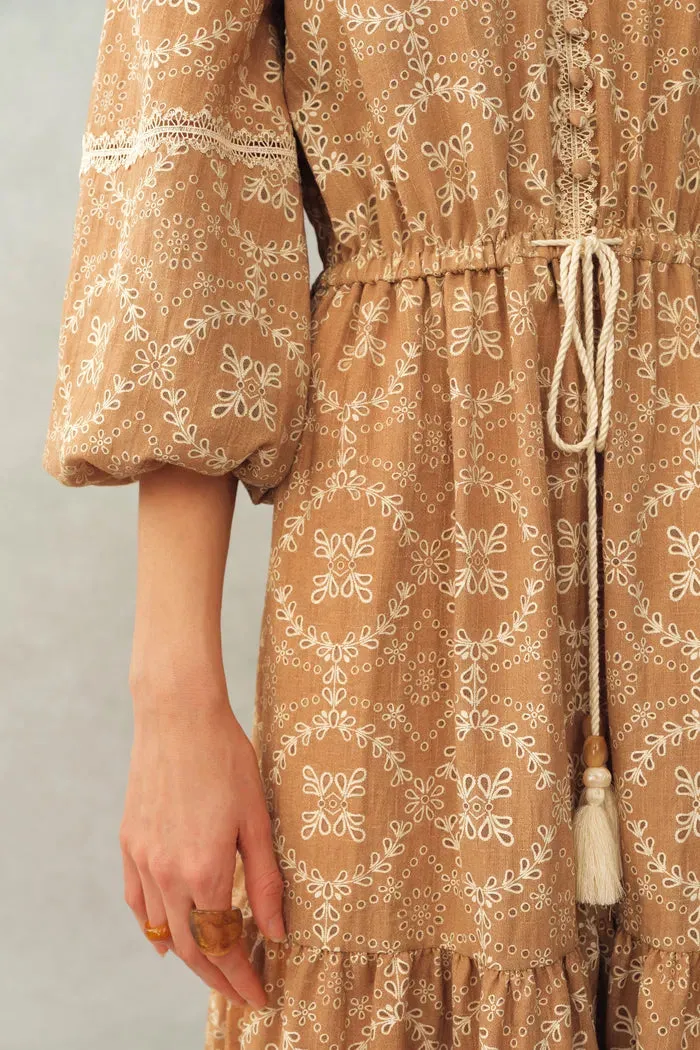 Sierra V Neck Lantern Sleeve Maxi Dress in Burnout Floral Fabric sold by Fabrique product image thumbnail 5