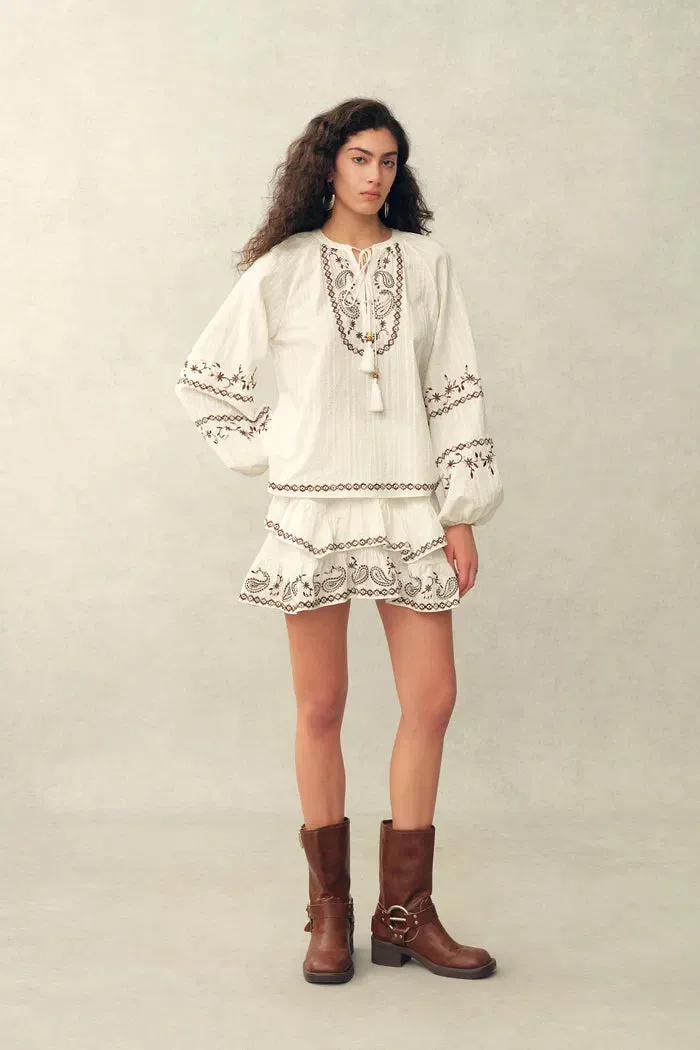 Brioche Paisley Embroidery Skirt in Crinkled Cotton sold by Fabrique product image thumbnail 3