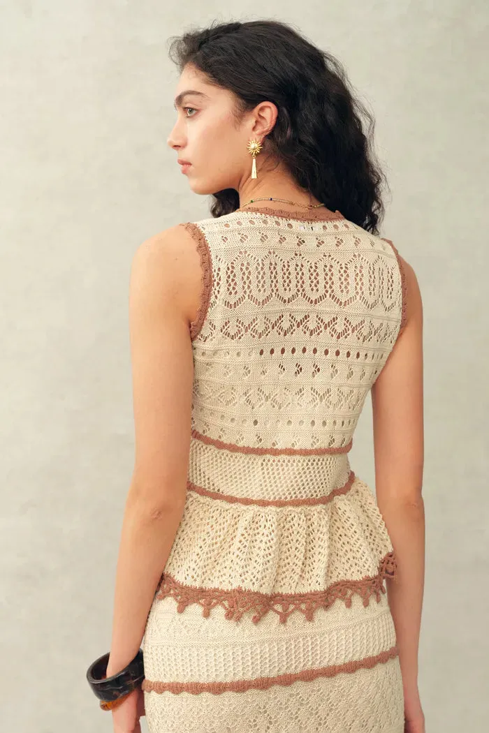 Malia Colorblock Sleeveless V Neck Top & Skirt Knit Set in Linen Crochet sold by Fabrique product image thumbnail 4