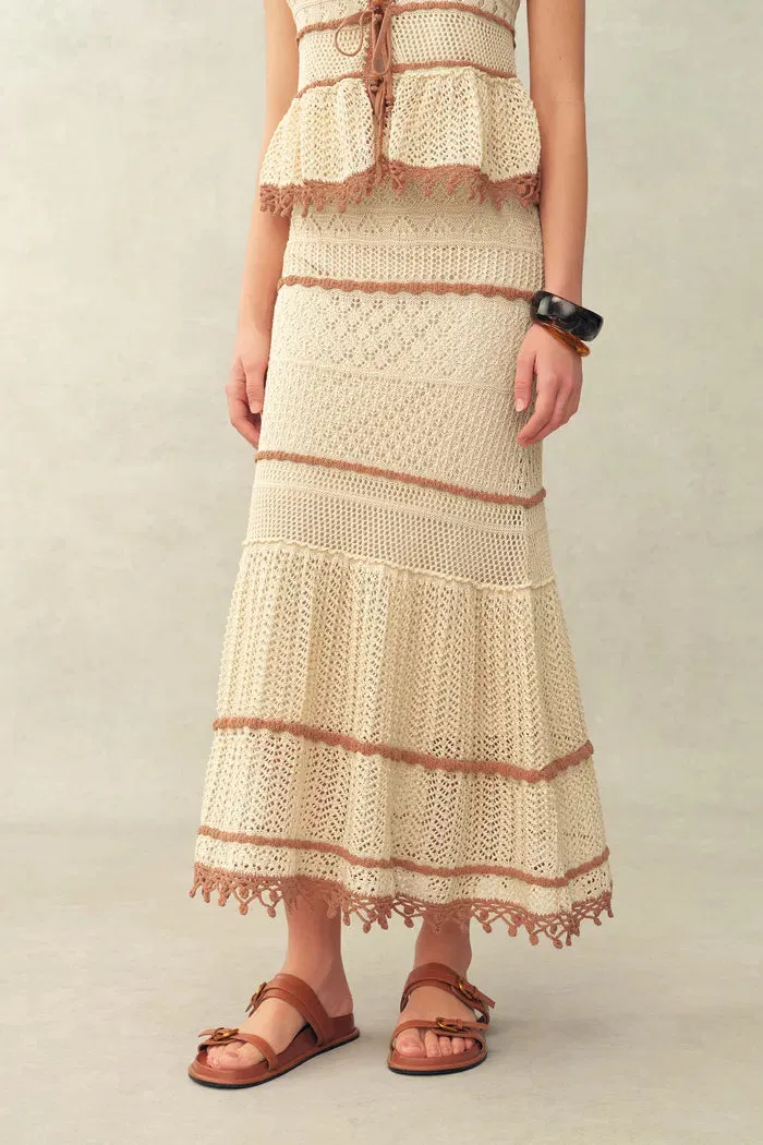 Malia Colorblock Sleeveless V Neck Top & Skirt Knit Set in Linen Crochet sold by Fabrique product image thumbnail 5
